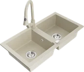 Zlewozmywaki z baterią - Mexen Mario zlewozmywak granitowy 2-komorowy z baterią kuchenną Elia, beżowy - 6504-69-670101-69 - miniaturka - grafika 1