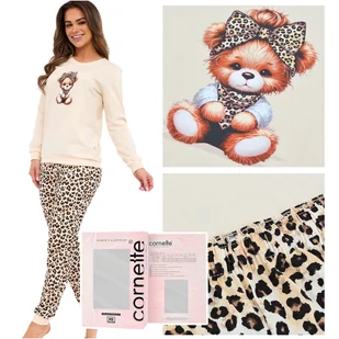 Cornette Piżama Damska Długi Rękaw Spodnie Panterka Bawełna Rozmiar M - Piżamy damskie - miniaturka - grafika 1