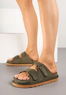 Klapki i japonki damskie - Zielone Klapki na Grubej Podeszwie z Dwoma Paskami Falgis - miniaturka - grafika 1