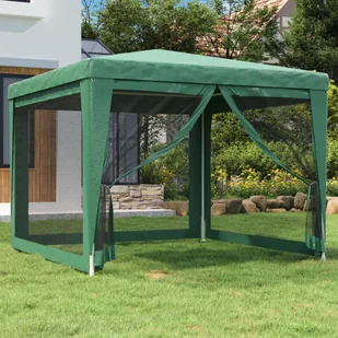 Namiot imprezowy z 4 ścianami z siatki, zielony, 3x3 m, HDPE - Pawilony ogrodowe - miniaturka - grafika 1