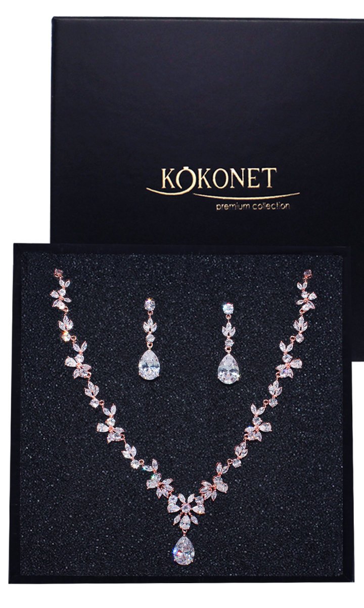 ZESTAW KOMPLET biżuterii ślubnej wesele rose listki BOHO rustic ŚLUB naszyjnik kolczyki