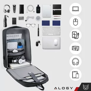 Plecak antykradzieżowy Alogy Urban Safe na laptopa 15,6" z portem USB duży wodoodporny Unisex Czarny - Pozostałe akcesoria do telefonów - miniaturka - grafika 2