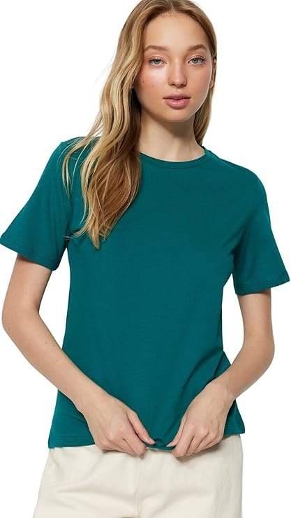 TRENDYOL BAWEŁNIANY GŁADKI T-SHIRT Z OKRĄGŁYM DEKOLTEM 38 5BA