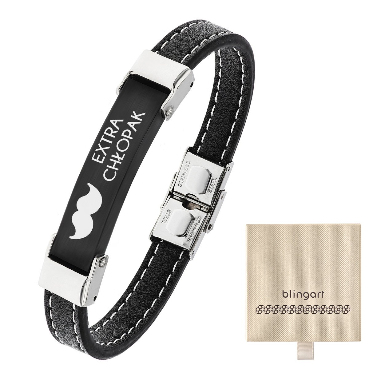 Bransoletka z GRAWEREM męska skórzana blaszka