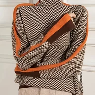 Swetry damskie - TEMU Elegancki Sweter z Wysokim Kołnierzem dla Kobiet na Jesień i Zimę, Modny Design w Kolorach Pomarańczowym, Brązowym i Beżowym, Idealny do Biura, - miniaturka - grafika 1