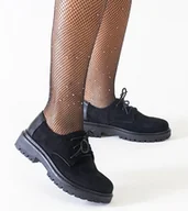 Półbuty damskie - Czarne casualowe sznurowane półbuty z eko-zamszu Kalila - Gemre - miniaturka - grafika 1