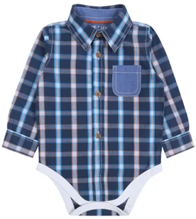 Body-koszula w kratę, na długi rękaw 0-3 m 62 cm - Body dla niemowląt - miniaturka - grafika 1
