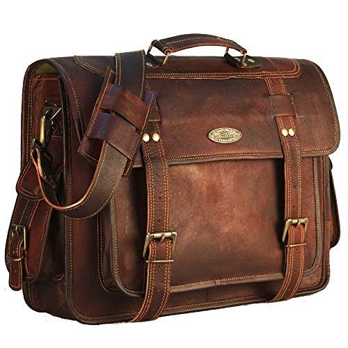 HULSH Skórzana torba na laptopa dla mężczyzn, pełna ziarnista, skórzana torba listonoszka, portfel, komputer, satchel crossbody, torba na ramię, brązowy, 12