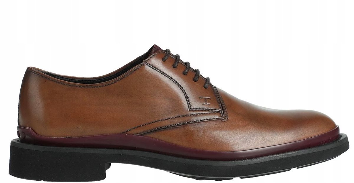 TOD'S BRĄZOWE PÓŁBUTY MĘSKIE ZE SKÓRY NATURALNEJ Z AKCENTEM BORDOWYM 41 3CA