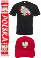 Koszulki sportowe męskie - ZESTAW DLA KIBICA POLSKI KOSZULKA +SZALIK + CZAPKA GODŁO FLAGA - miniaturka - grafika 1