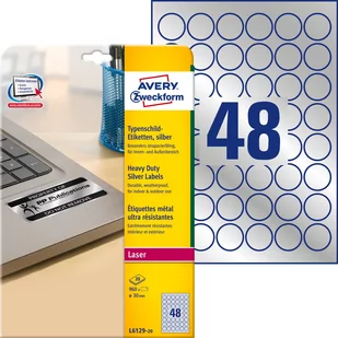 Avery Zweckform Zweckform znamionowe A4 30 mm srebrne (L6129-20) - Etykiety do drukarek - miniaturka - grafika 1