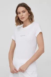 Koszulki i topy damskie - Calvin Klein Jeans Jeans T-shirt bawełniany kolor biały - grafika 1