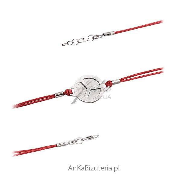 ankabizuteria.pl Bransoletka srebrna na czerwonym sznureczku.
