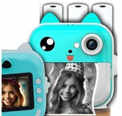 Aparaty natychmiastowe - Aparat Natychmiastowy Mini Drukarka Drukuś Dla Dzieci + 10 Rolek Niebieski - miniaturka - grafika 1