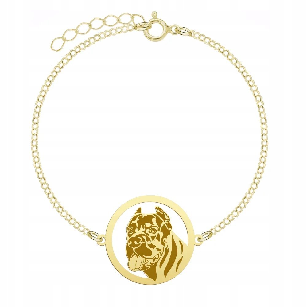 Bransoletka Złota z psem rasy Bandog 925 Prezent Kobieta GRAWER GRATIS