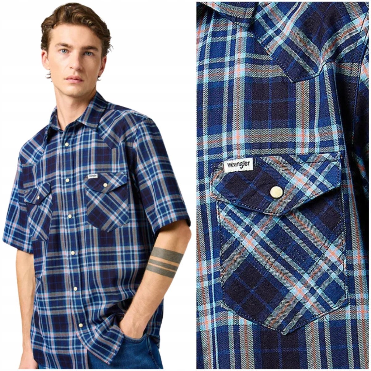 Wrangler SS WESTERN SHIRT Flamingo Indigo bawełniana koszula krótki rękaw L