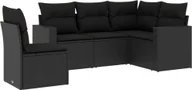 Sofy ogrodowe - vidaXL 5-częściowa sofa ogrodowa z poduszkami z czarnego polirattanu - miniaturka - grafika 1