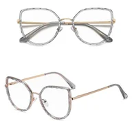 Okulary korekcyjne, oprawki, szkła - Damskie kocie okulary zerówki do komputera BLUE LIGHT z flexami 25137A szary/złoty - miniaturka - grafika 1