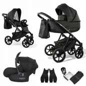 Wózki dziecięce - MOMMO EVO CZARNY Wózek Dziecięcy 3w1 Eko Skóra - Fotelik Cosmo I-size - miniaturka - grafika 1