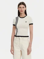 Koszulki i topy damskie - adidas T-Shirt Knitted 3-Stripes JJ0961 Beżowy Slim Fit - miniaturka - grafika 1