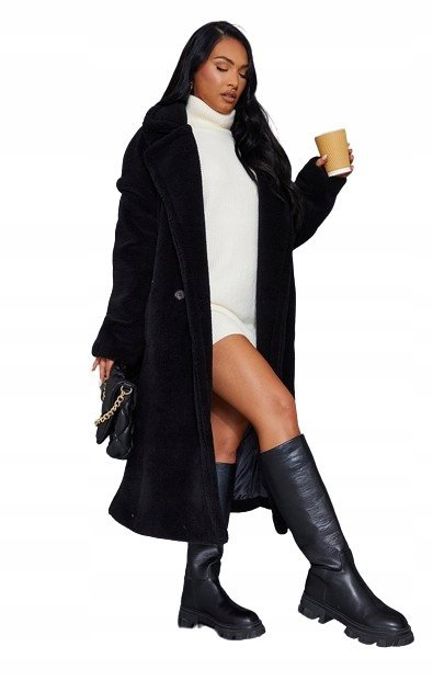 PRETTYLITTLETHING PŁASZCZ DAMSKI CZARNY 34 ERC