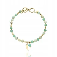 Bransoletki - Bransoletka Z Kamieni Pozłacana Stal Szlachetna Z Amazonitem Turkusowa - miniaturka - grafika 1