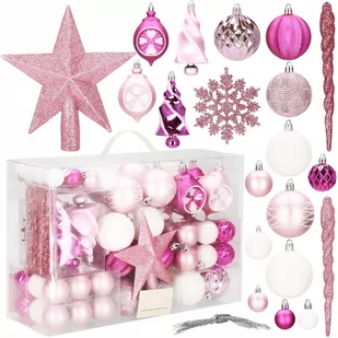 Bombki choinkowe 101 szt. różowe zestaw choinkowy ozdoby świąteczne CA0859 - Bombki - miniaturka - grafika 1