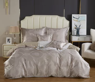 Pościel atłasowa haftowana 160x200 ekskluzywna beżowa ornamentowy wzór AT015 - Pościel Pościel atłasowa haftowana 160x200 ekskluzywna beżowa ornamentowy wzór AT015 - Pościel - miniaturka - grafika 1