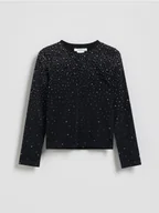 Bluzki dla dziewczynek - Reserved - Bluzka z cyrkoniami - czarny - miniaturka - grafika 1