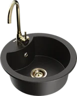 Zlewozmywaki z baterią - Mexen Diego zlewozmywak granitowy 1-komorowy z baterią kuchenną Telma, czarny/złoty - 6512-75-670200-50 - miniaturka - grafika 1