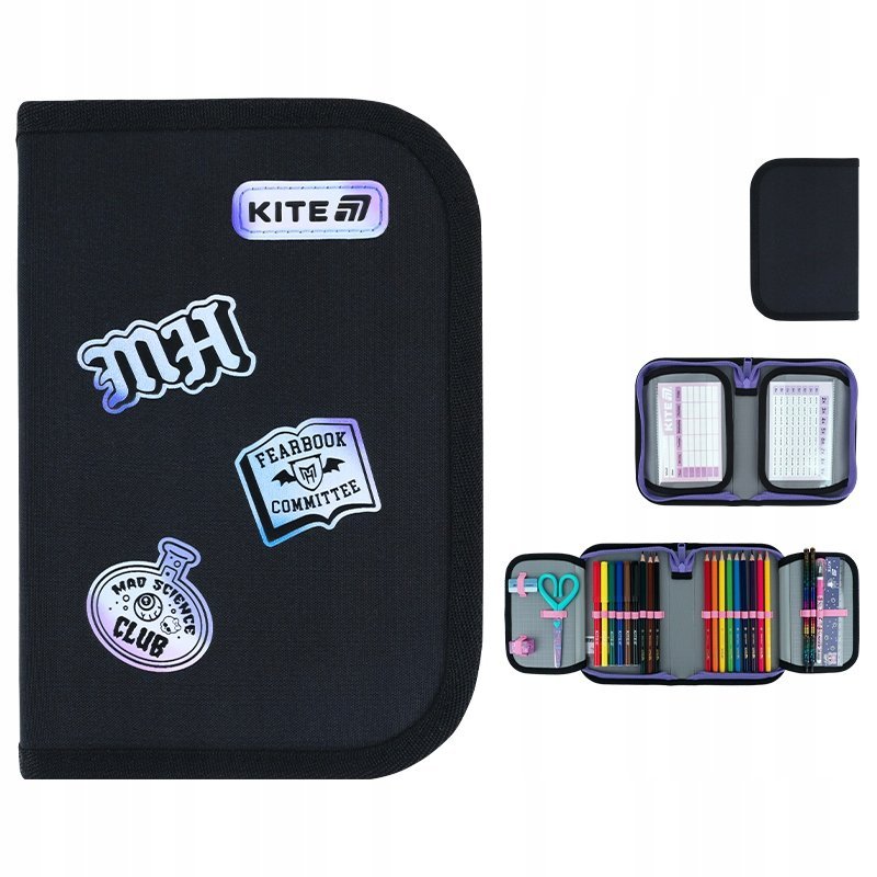 Piórnik szkolny z wyposażeniem rozkładany dla dziewczynek Monster High Kite