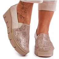 Trampki damskie - Skórzane Tenisówki Na Koturnie Maciejka 5814A-10 Beżowe beżowy - miniaturka - grafika 1