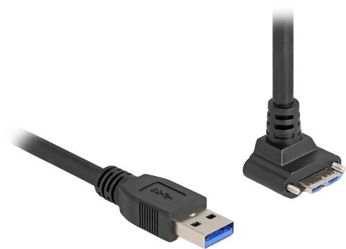 Delock USB 5 Gbps Kabel USB Typ-A wtyk prosty do USB Micro-B wtyk z odstępem śrubowym 18 mm 90° w górę zgięty 1 m czarny 80483