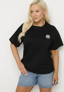 Czarny T-shirt z Bawełny z Naszywką Kwiatu Firirene - Koszulki i topy damskie - miniaturka - grafika 1
