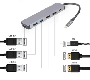 GEMBIRD MULTI ADAPTER USB TYP-C 3W1 SREBRNY HUB USB, HDMI, PD (100W) - Kable - miniaturka - grafika 3