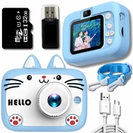 Aparaty Cyfrowe - ZeeTech Aparat Cyfrowy Fotograficzny Dla Dzieci Kamera Zabawka Gry Kotek niebieski 40Mpx + Karta 32Gb - miniaturka - grafika 1