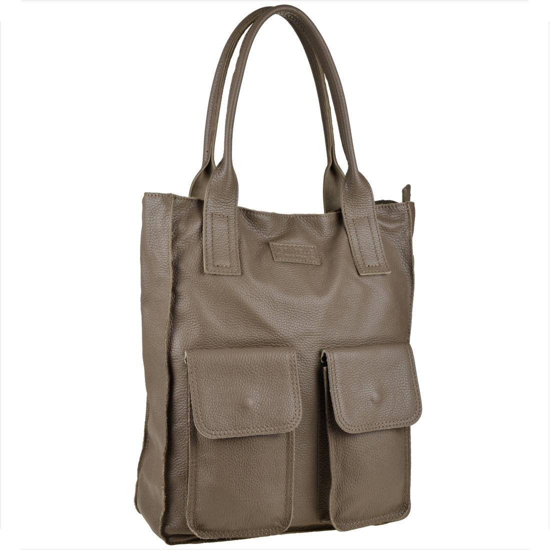 VERA PELLE Duża brąz taupe torebka włoska shopper bag skóra naturalna