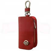 Etui na klucze - SKÓRZANE ETUI na klucze NISSAN logo KLUCZYK samochodowy ELEGANCKI czerwony - miniaturka - grafika 1