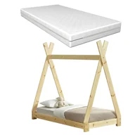 Łóżka dla dzieci i młodzieży - [en.casa] Łóżko dziecięce z drewna sosnowego z materacem 70x140cm Łóżko Tipi Łóżko drewniane Łóżko domowe Materac z zimnej pianki Oeko-Tex Standard 100 Odpowiedni dla alergików Oddychający - miniaturka - grafika 1