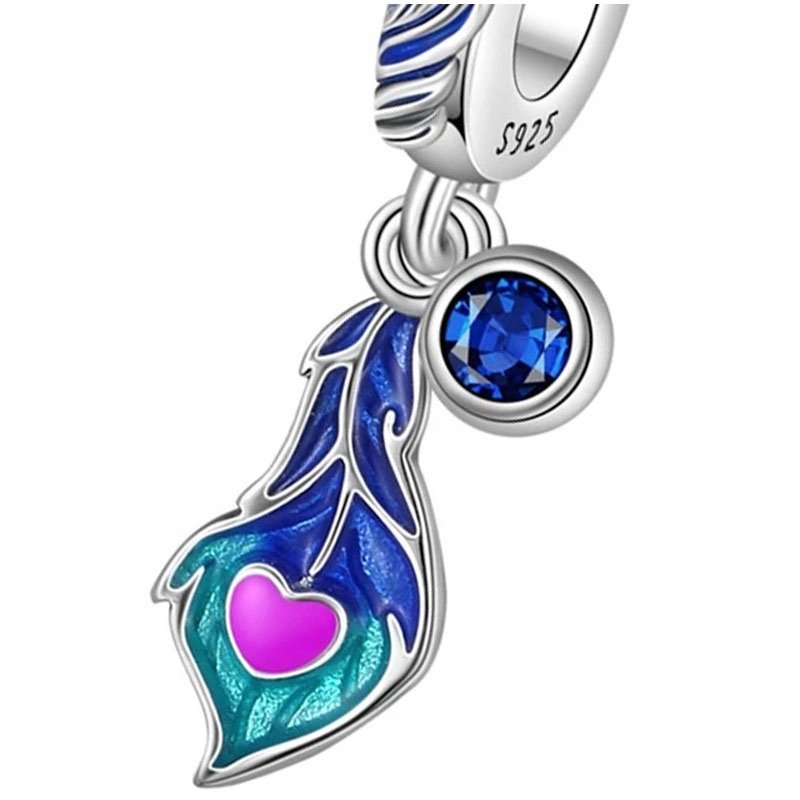 Charms Zawieszka Charms Kolorowe Pawie Piórko Charmsy Trusky