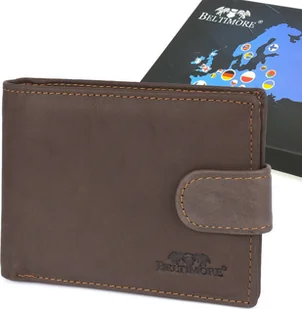 Beltimore Portfel męski skórzany brązowy poziomy z zapinką pojemny Beltimore RFiD I46 - Portfele - miniaturka - grafika 1