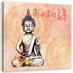 Obraz, Mały budda na pomarańczowym tle - Andrea Haase 60x60 - Obrazy i zdjęcia na płótnie - miniaturka - grafika 1