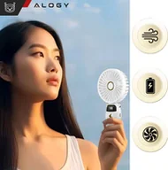 Gadżety USB - Wentylator USB Alogy Wentylator wiatrak wiatraczek ręczny biurkowy Alogy bezprzewodowy przenośny stojący z podstawką na telefon biały - miniaturka - grafika 1