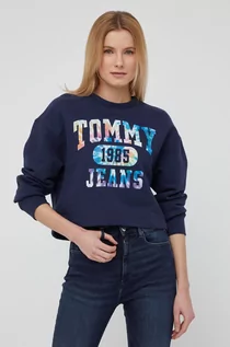 Bluzy damskie - Tommy Jeans Bluza bawełniana damska kolor granatowy z nadrukiem - grafika 1