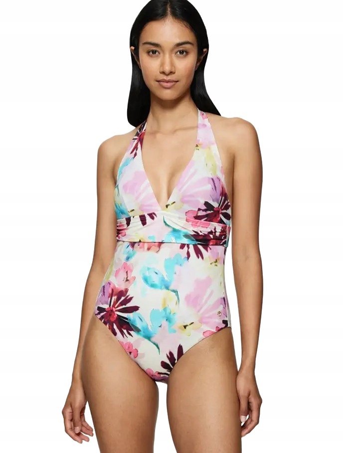 TRIUMPH JEDNOCZĘŚCIOWY KOSTIUM KĄPIELOWY W KWIATY WIĄZANIE NA SZYI 46C 6BA