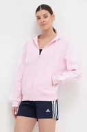 Bluzy damskie - adidas bluza bawełniana damska kolor różowy z kapturem wzorzysta - miniaturka - grafika 1