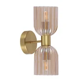 Lampy ścienne - Podwójny kinkiet w złotym kolorze Piega 2 z bursztynowym kloszem - miniaturka - grafika 1