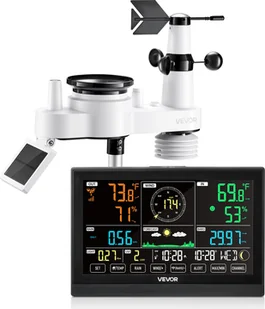 Bezprzewodowa stacja pogodowa VEVOR 7 w 1, 7,5-calowy wyświetlacz, czujnik zewnętrzny zasilany energią słoneczną, miernik deszczu, prognoza pogody, temperatura, wilgotność, prędkość i kierunek wiatru (bez WLAN) - Stacje pogodowe - miniaturka - grafika 1