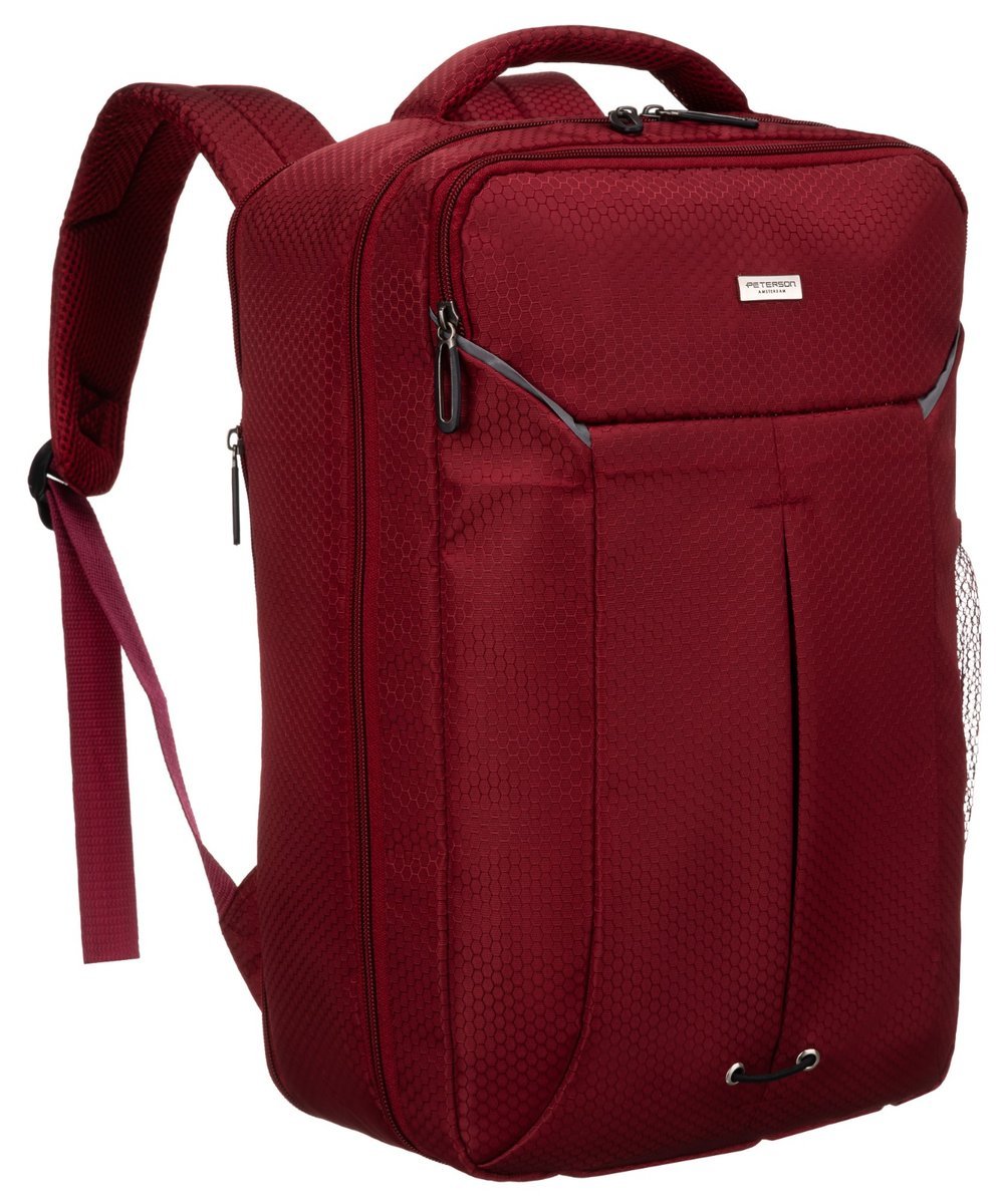 Plecak podróżny kabinowy bagaż podręczny 40x20x25 do samolotu Wizzair Ryanair pojemny A4 Peterson czerwony burgund
