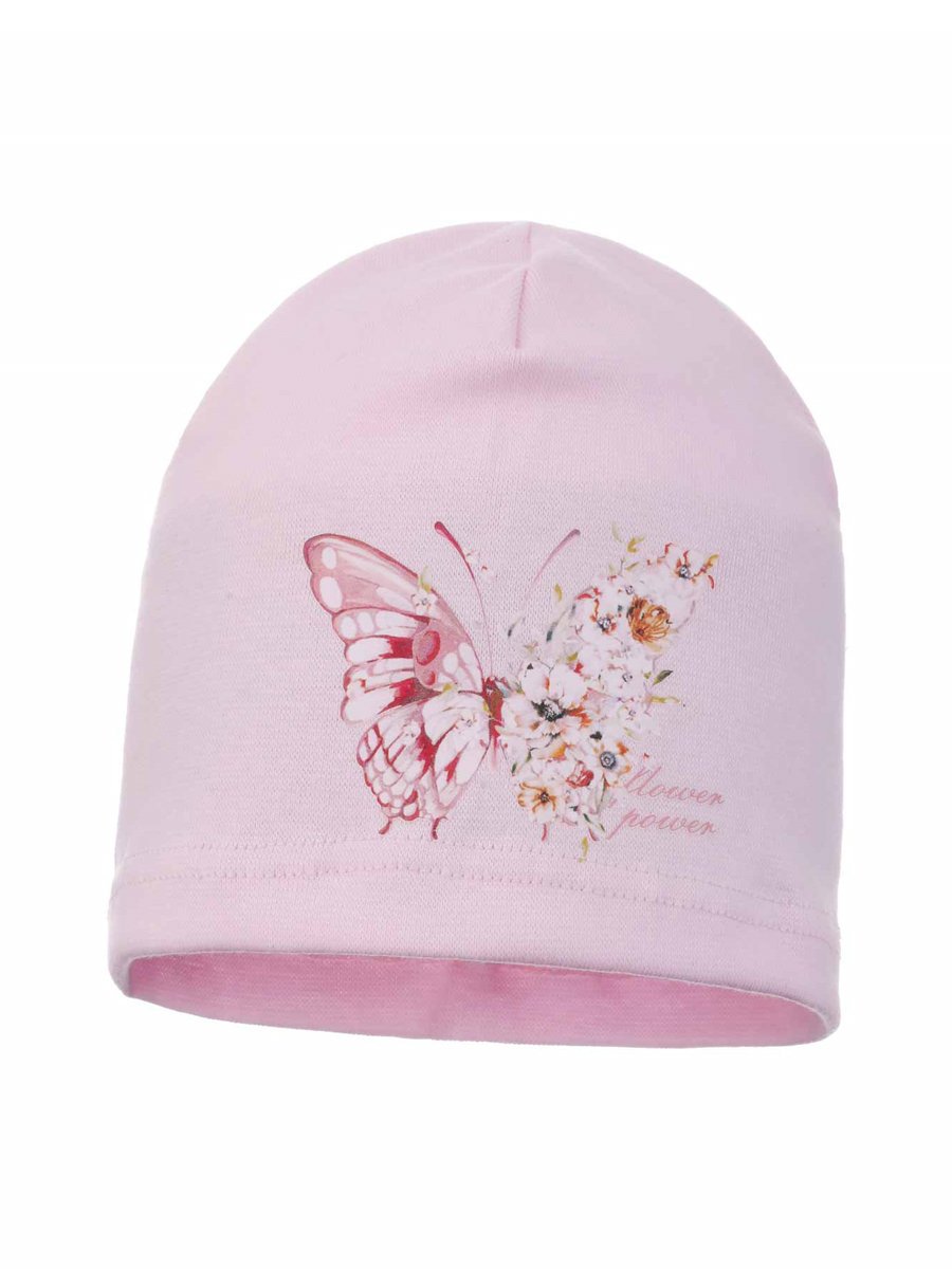 Dziewczęca czapka bawełniana motylek jasnoróżowa Ambra r.44/48